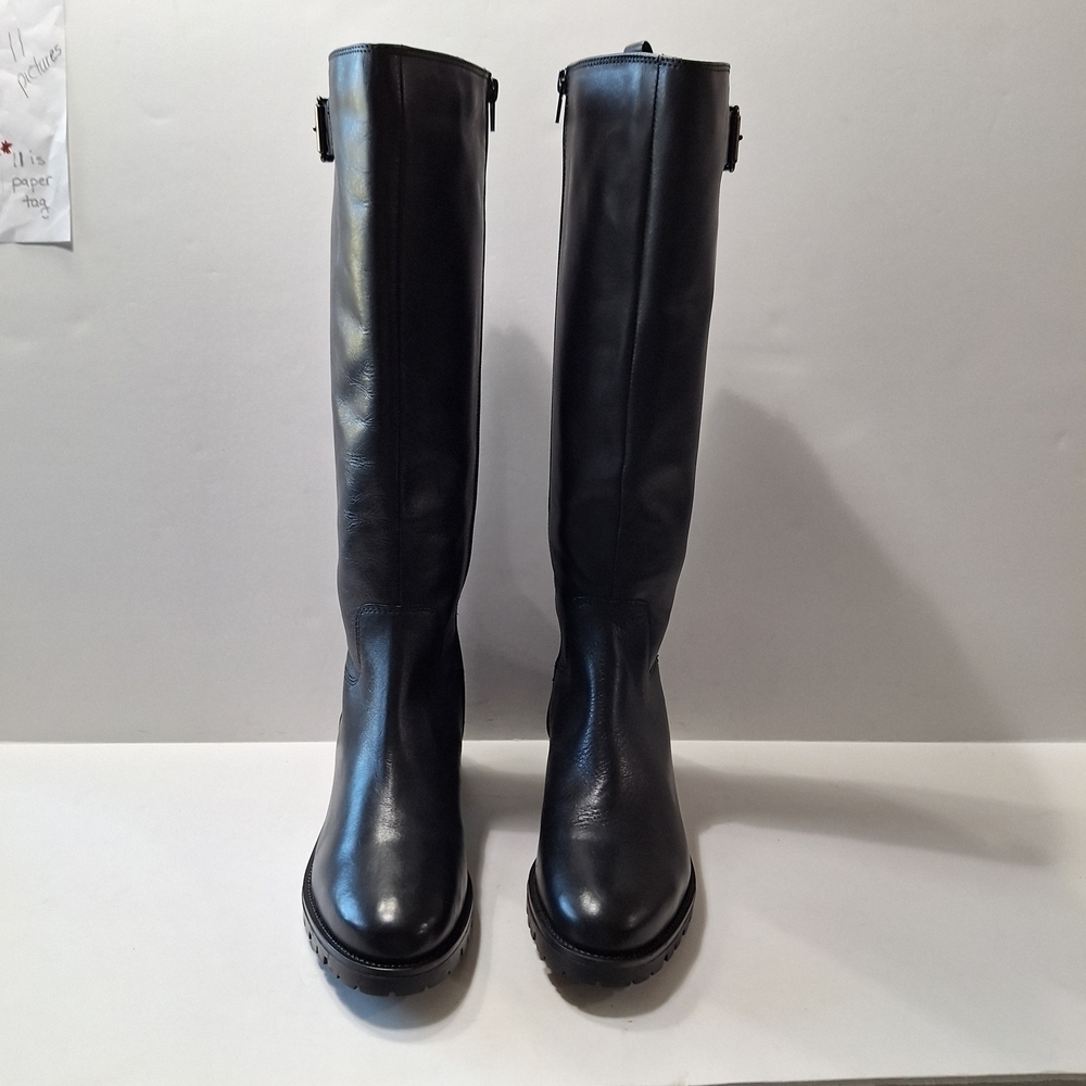 Dune London Di Donna Black Leather Lug Sole Western Riding Boots Size 39 (US 8)